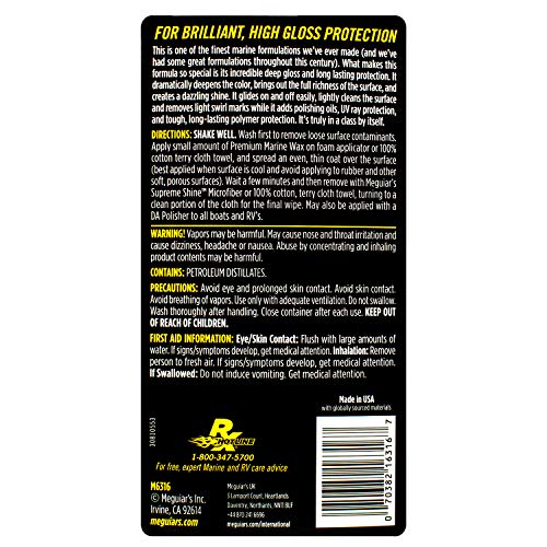 Meguiar's Flagship Premium Marine Wax M6316 - Synthetic RV and Boat - Durable Fiberglass and Gel Coat Protection for a Long-Lasting Shine - Professional-Grade with UV Protection, 16 Oz Liquid - Image 4