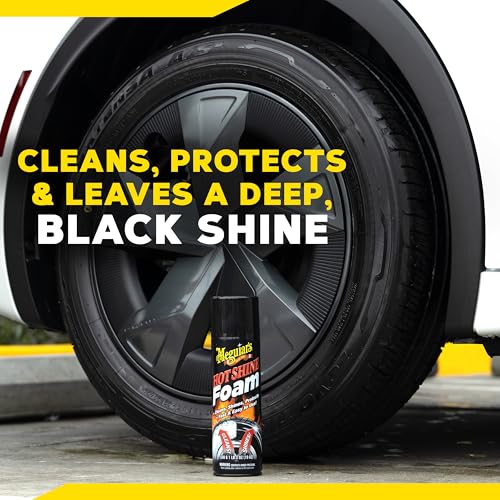 Meguiar's Hot Shine Tire Foam - High Goss Tire Shine that Cleans, Shines, and Protects in One, Deep, Black Shine with Conditioners and UV Protection to Help Keep Tires Looking Like New, 19 Oz Aerosol - Image 7