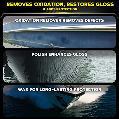 Meguiar's M4965 Marine/RV Fiberglass Restoration System, 3-Piece Marine Fiberglass Repair Kit Featuring Oxidation Remover for Boat Care Plus Boat Polish and Wax - Image 3