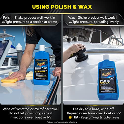 Meguiar's M4965 Marine/RV Fiberglass Restoration System, 3-Piece Marine Fiberglass Repair Kit Featuring Oxidation Remover for Boat Care Plus Boat Polish and Wax - Image 5