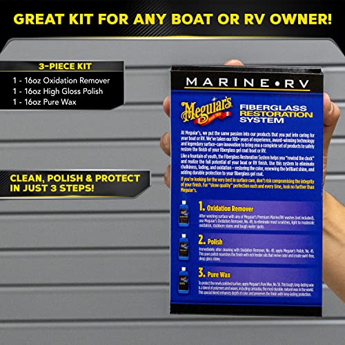 Meguiar's M4965 Marine/RV Fiberglass Restoration System, 3-Piece Marine Fiberglass Repair Kit Featuring Oxidation Remover for Boat Care Plus Boat Polish and Wax - Image 6