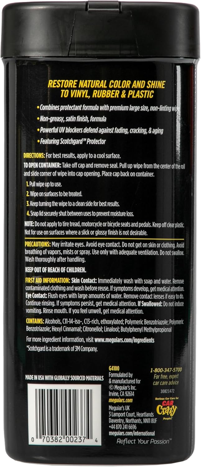Meguiar's Natural Shine Protectant Wipes - 30 Full Size Car Care Wipes Clean and Protect Vinyl, Rubber, and Plastic Surfaces - Streak-Free Wipes with UV Protection and Leave a Satin, Non-Greasy Shine - Image 3
