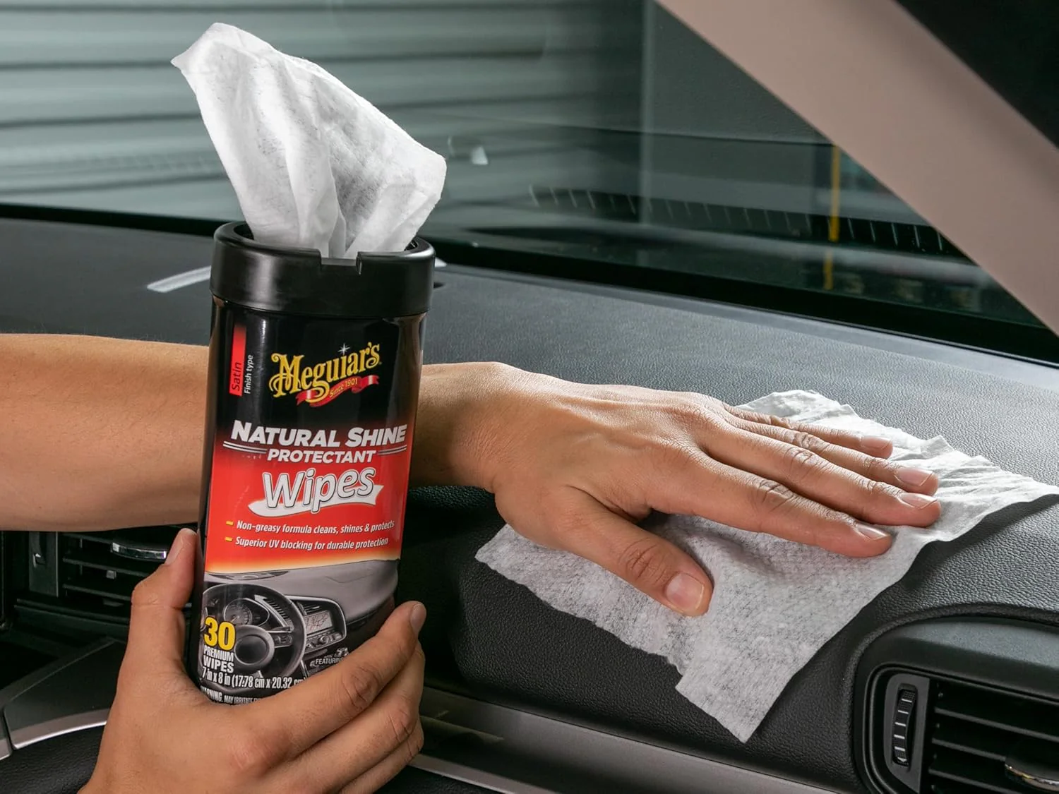Meguiar's Natural Shine Protectant Wipes - 30 Full Size Car Care Wipes Clean and Protect Vinyl, Rubber, and Plastic Surfaces - Streak-Free Wipes with UV Protection and Leave a Satin, Non-Greasy Shine - Image 6