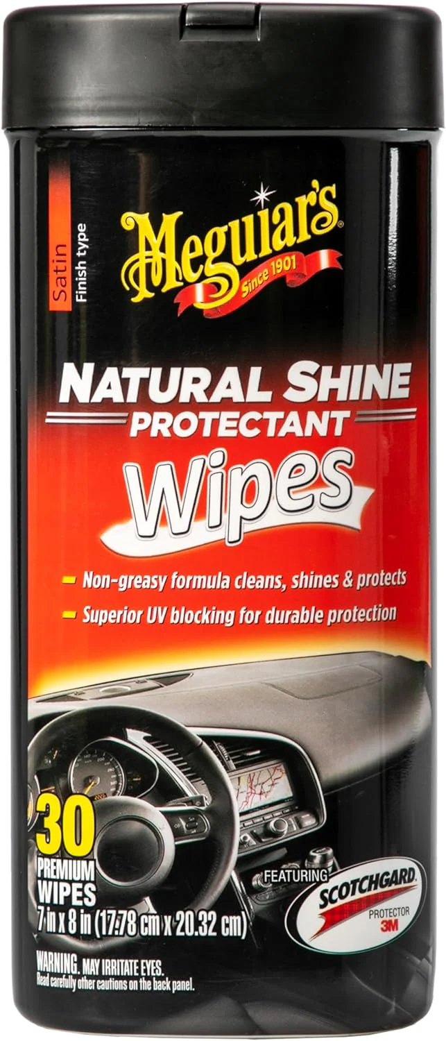 Meguiar's Natural Shine Protectant Wipes - 30 Full Size Car Care Wipes Clean and Protect Vinyl, Rubber, and Plastic Surfaces - Streak-Free Wipes with UV Protection and Leave a Satin, Non-Greasy Shine - Image 8