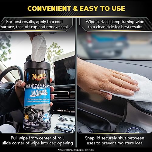 Meguiar's New Car Scent Protectant Wipes - Easy to Use Car Wipes that Protect and Freshen Your Car's Interior - Ideal for Car Detailing & Maintenance - 30 Ct - Image 4