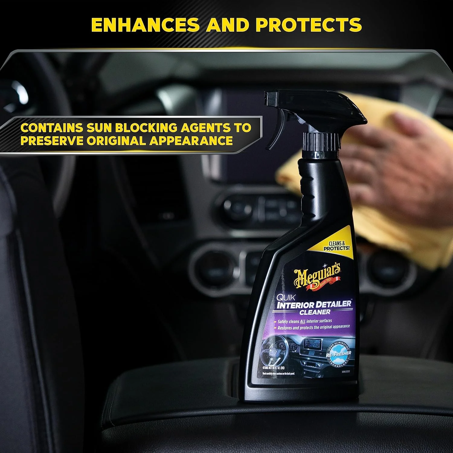 Meguiar's G13616 Quik Interior Detailer, This Non-Greasy Formula Cleans and Protects All Interior Surfaces, Easy Cleaning and Interior Detailer, 16 Oz Spray - Image 6