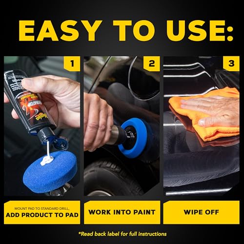 Meguiar's Quik Scratch Eraser Kit, Car Scratch Remover for Repairing Surface Blemishes, Car Care Kit with ScratchX, Drill-Mounted Pad, and Microfiber Towel, 3 Count - Image 6
