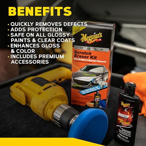 Meguiar's Quik Scratch Eraser Kit, Car Scratch Remover for Repairing Surface Blemishes, Car Care Kit with ScratchX, Drill-Mounted Pad, and Microfiber Towel, 3 Count - Image 8
