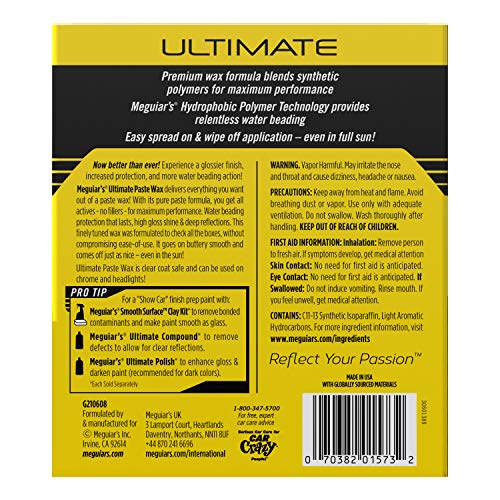 Meguiar's Ultimate Paste Wax - Premium Car Wax for a Deep, Reflective Shine Gloss with Long-Lasting Protection - Easy to Apply and Remove, Microfiber Towel and Applicator Included, 8 Oz Paste - Image 3