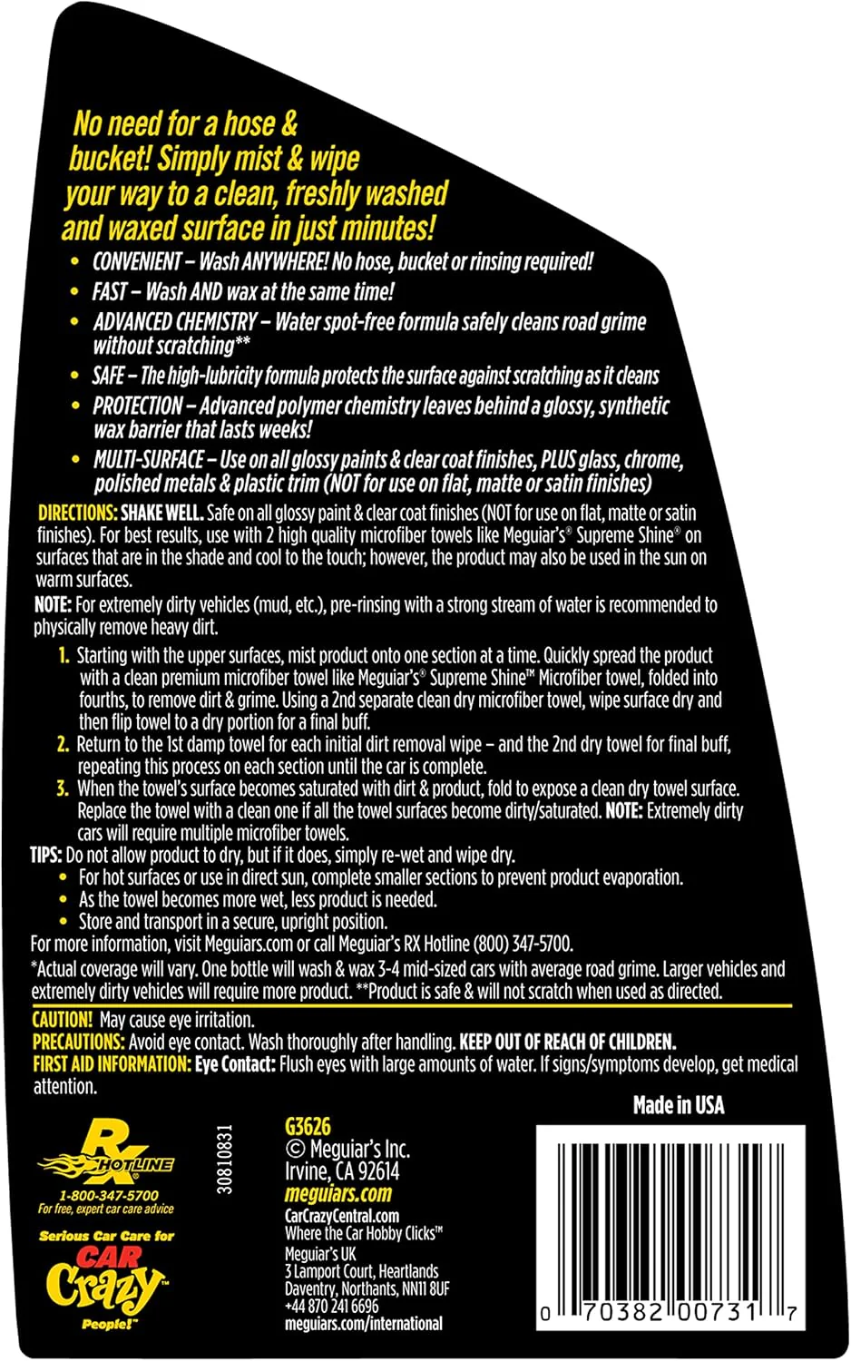 Meguiar's Ultimate Waterless Wash & Wax, Scratch-Free Waterless Car Cleaning Spray That Makes Detailing Quick and Easy, 2-in-1 Cleaner and Protection to Help Your Ride Shine, 26 Oz - Image 5