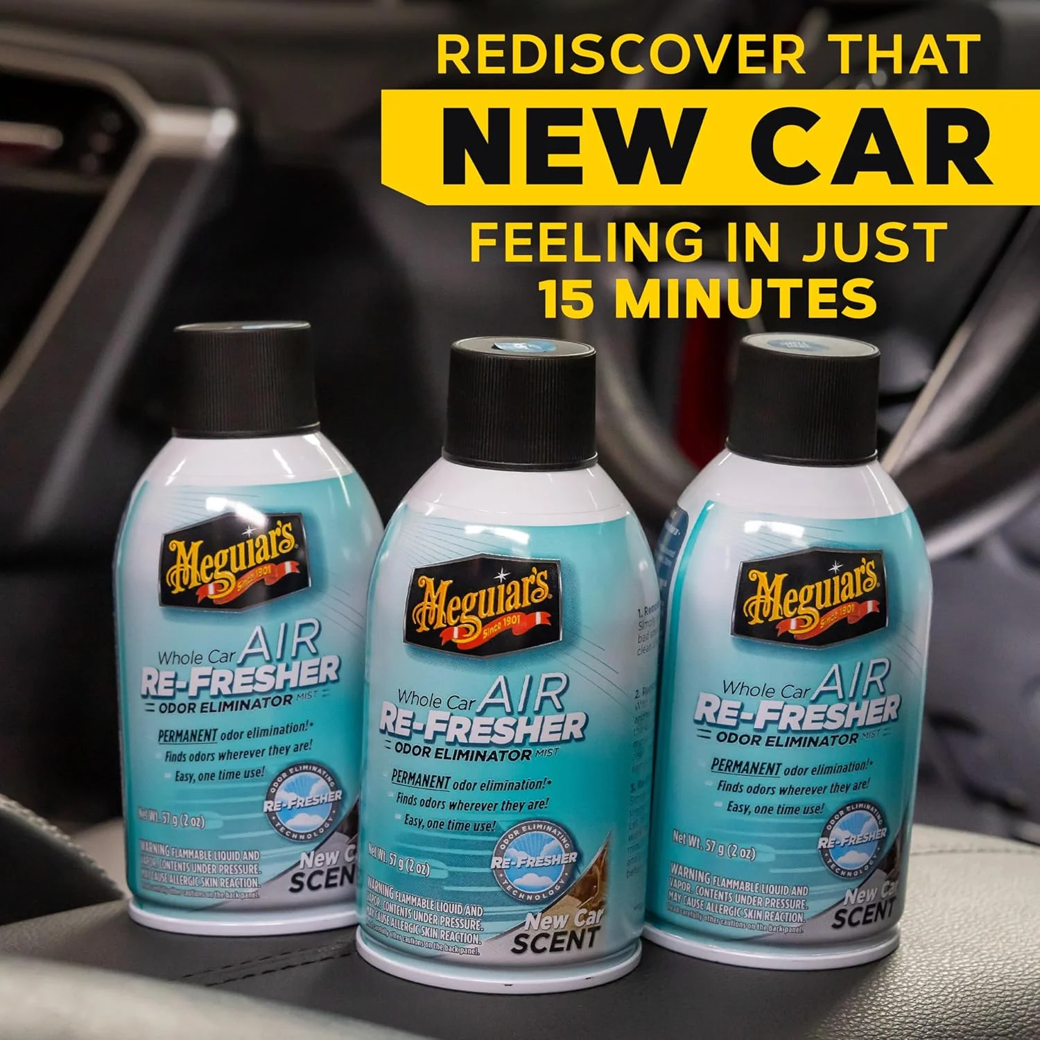 Meguiar's G16402 Whole Car Air Refresher, Odor Eliminator Spray Eliminates Strong Vehicle Odors, New Car Scent, 2 oz Spray Bottle (Pack of 3) - Image 5