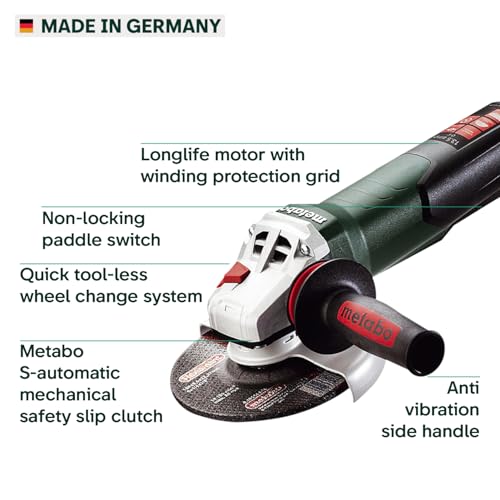 Metabo 6-Inch Angle Grinder, 13.5 Amp, 9,600 RPM, Electronics, Non-locking Paddle Switch, Made in Germany, WEP 15-150 Quick, 600488420, Green - Image 3