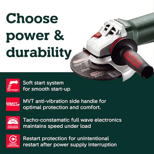 Metabo 6-Inch Angle Grinder, 13.5 Amp, 9,600 RPM, Electronics, Non-locking Paddle Switch, Made in Germany, WEP 15-150 Quick, 600488420, Green - Image 7