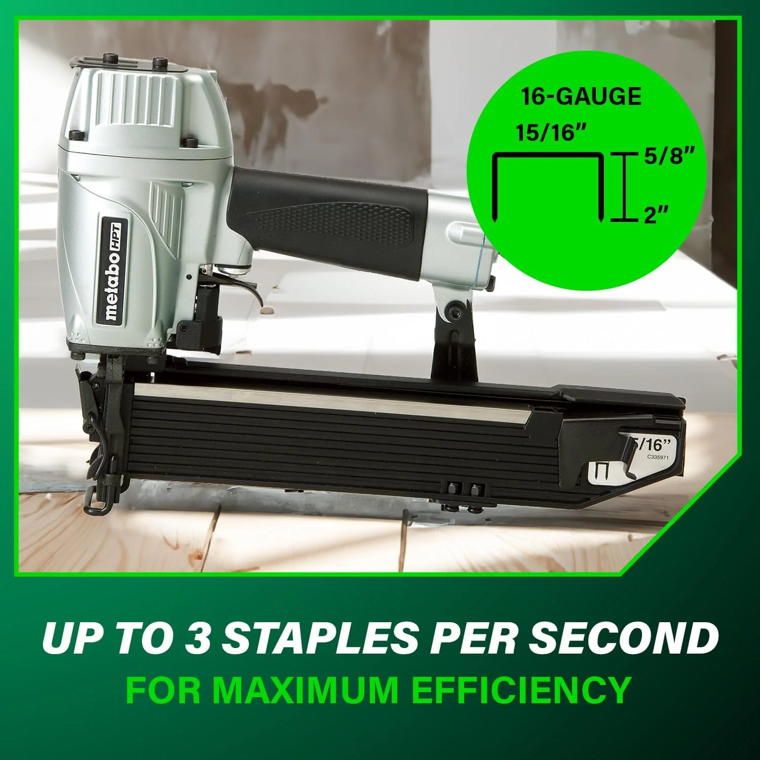 Metabo HPT 15/16-Inch Wide Crown Stapler, Pro Preferred Brand of Pneumatic Nailers, 16 Gauge, 5/8-Inch to 2-Inch Staples, Construction Stapler for Wire Lathing, Housewrap & Roofing Materials, N5021A - Image 10