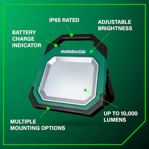 Metabo HPT 18V MultiVolt Cordless 10,000 Lumen LED Work Light, 15 Settings Adjustable Brightness, Portable Work Light with USB Charging Port, Water & Dust Resistant, Tool Body Only, UB18DDQ4 - Image 3