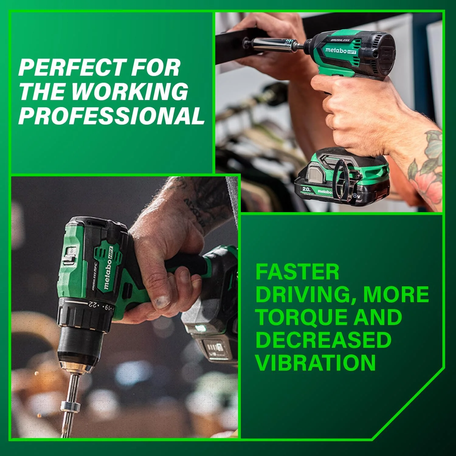 Metabo HPT 18V MultiVolt Cordless Brushless Driver Drill & Impact Driver Combo Kit, Power Tool Kit, 2 Lithium-Ion Metabo HPT Batteries and Charger, High Torque, Compact Lightweight Design, KC18DEXQB KC18DEXQB Only - Image 3
