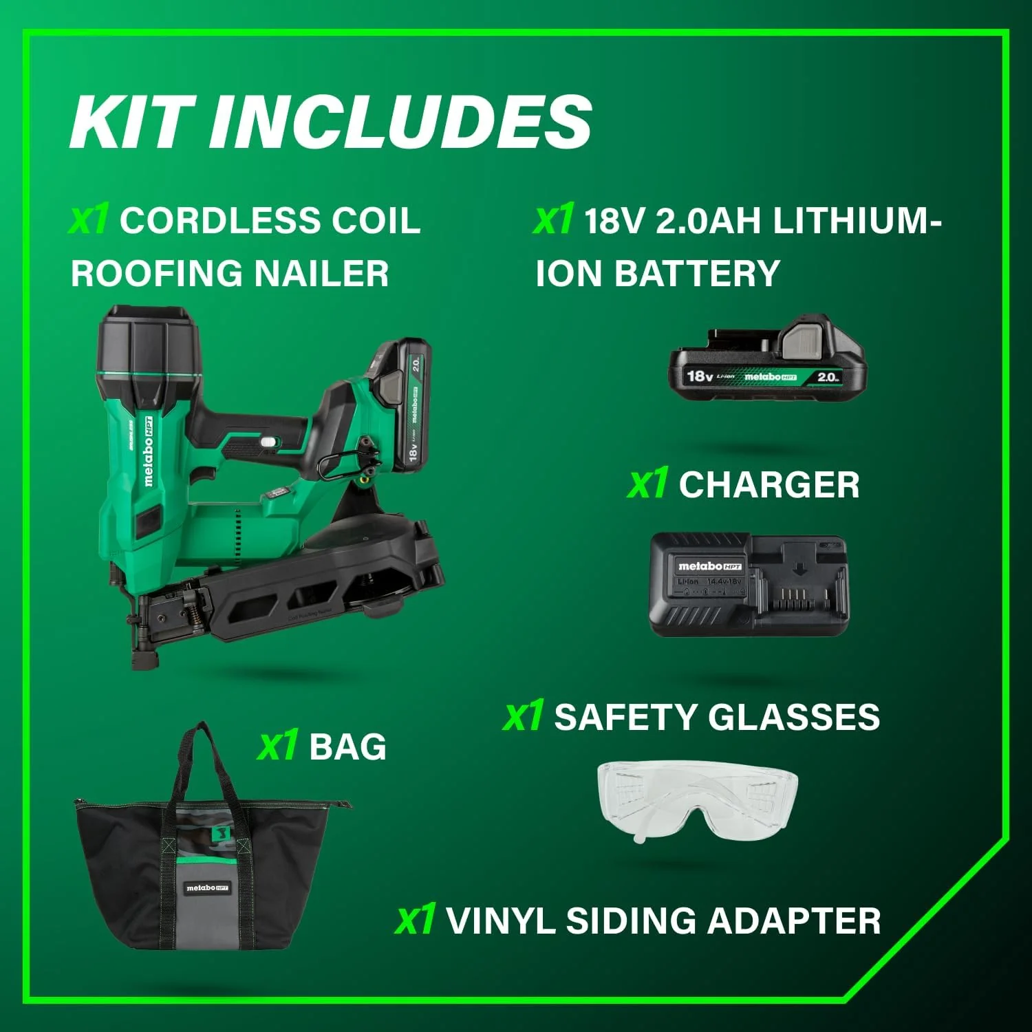 Metabo HPT 18V MultiVolt Cordless Coil Roofing Nailer Kit, 500 Nails Per Charge, Up to 1-3/4-Inch Roofing Nails, Includes Vinyl Siding Adapter, NV1845DA - Image 6