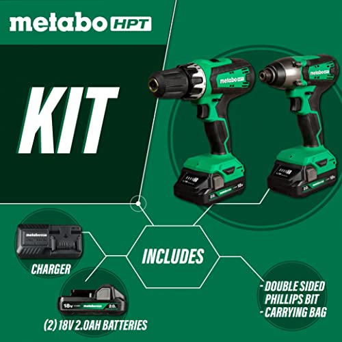 Metabo HPT 18V Multi-Volt Hammer Drill and Impact Driver Combo Kit | Cordless | 2-2.0Ah Li-Ion Batteries w/Fuel Gauge | Lifetime Tool Warranty | KC18DFX - Image 3