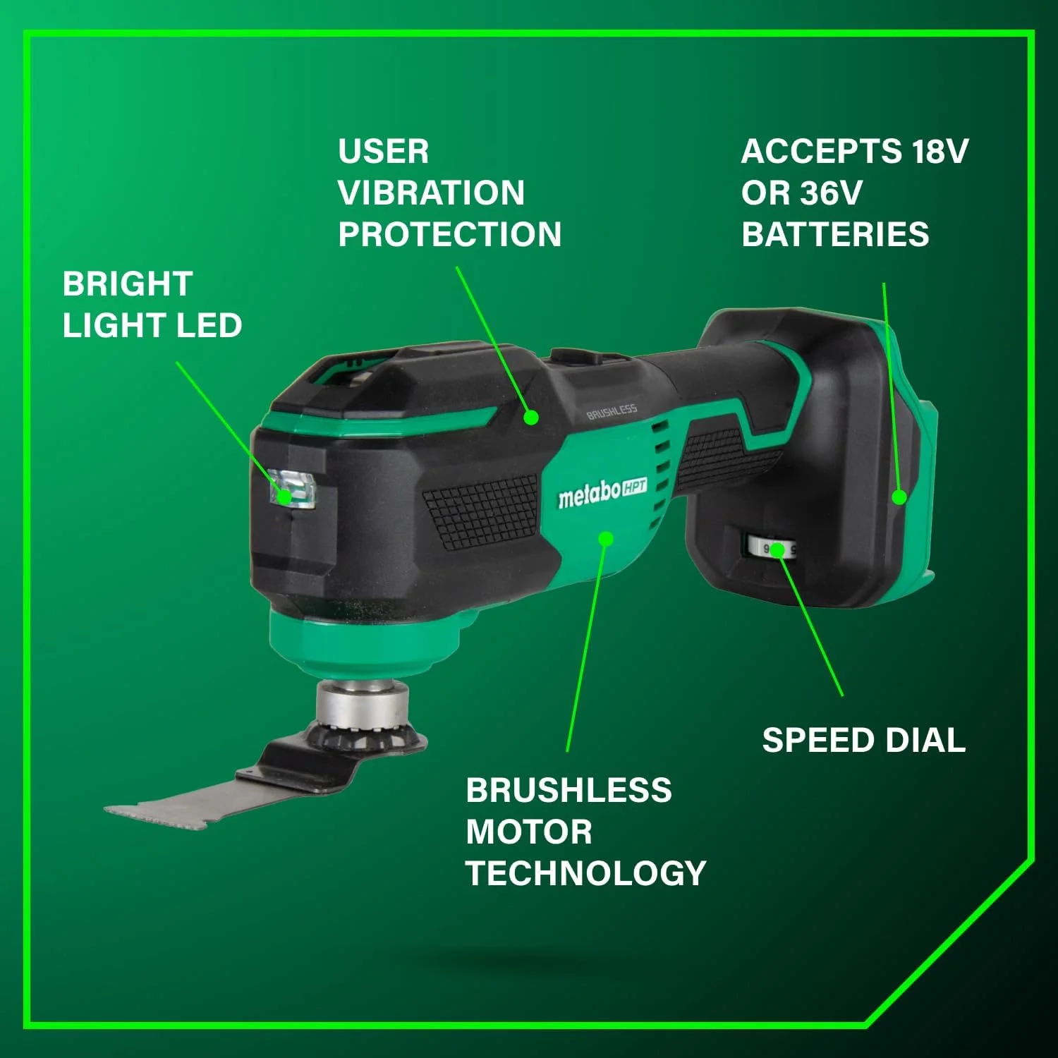 Metabo HPT 18V MultiVolt Cordless Oscillating Multi-Tool, Low Vibration Design, Universal Tool Design, 6 Speed Settings, User Vibration Protection, Starlock, Tool Body Only, CV18DAQ4 - Image 7