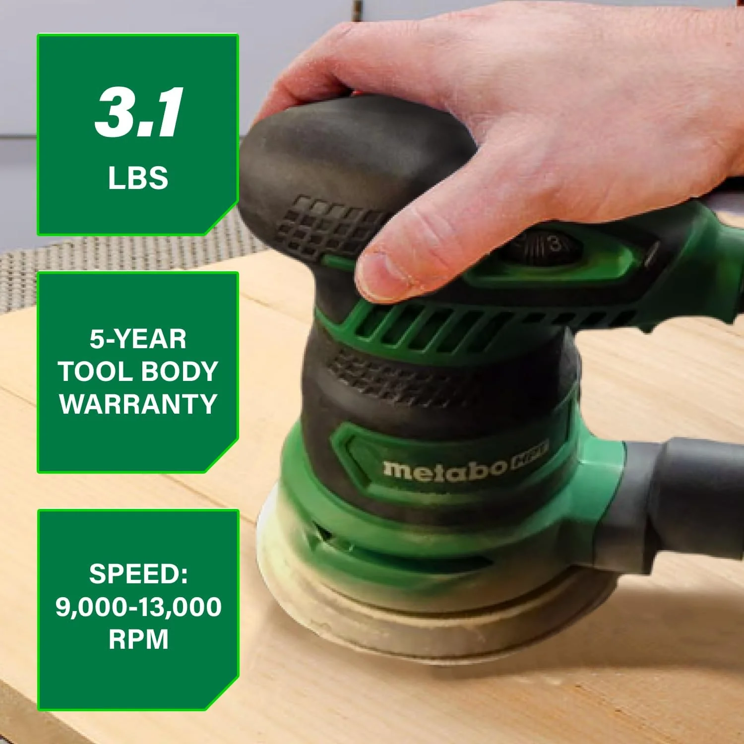 Metabo HPT 5-Inch Random Orbit Finishing Sander, Variable Speed, Palm-Style Comfort Grip, 230W 2.8 Amp Motor, 9,000-13,000 RPM, Dust Collection Hose Connector, Compact and Lightweight Design, SV13YST - Image 3