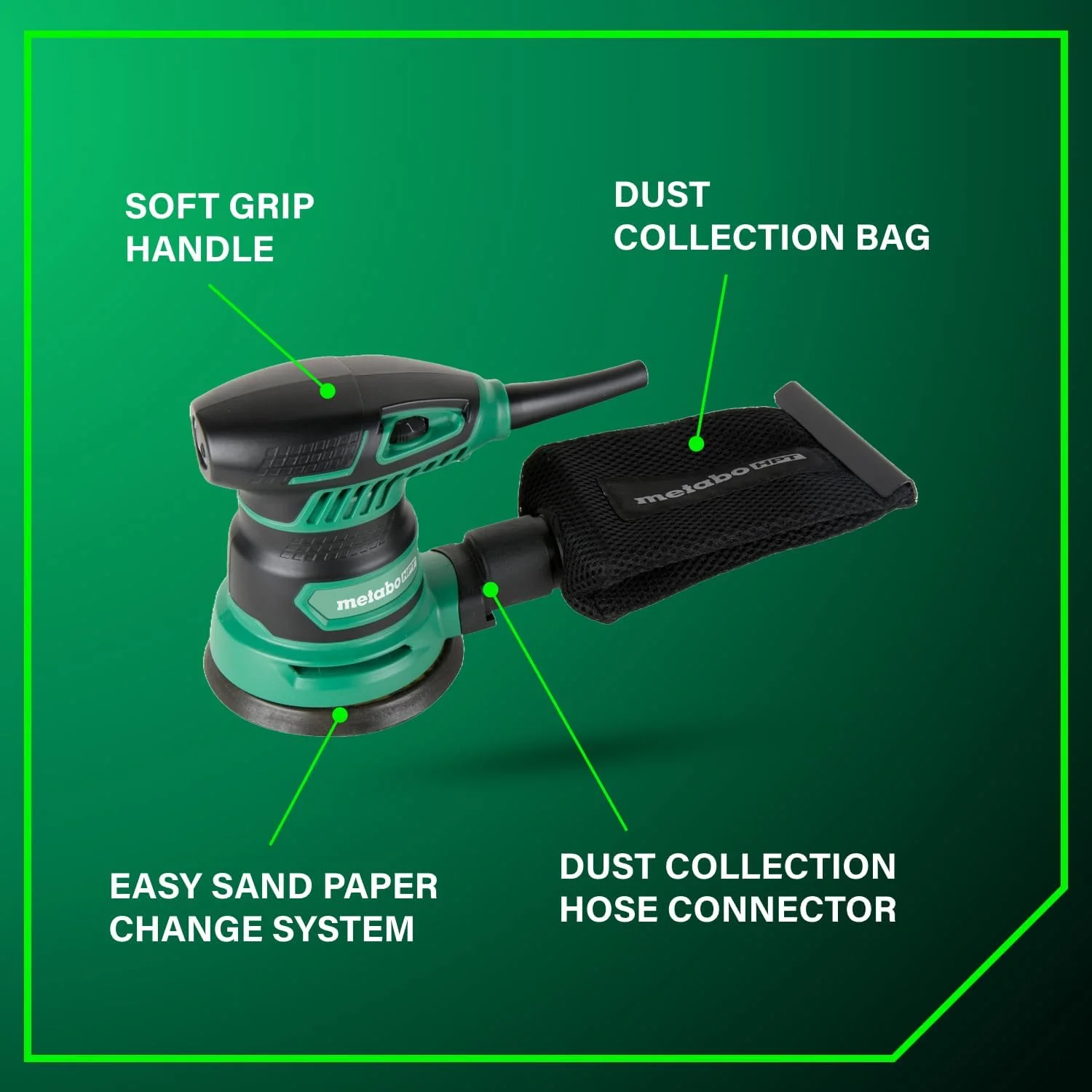 Metabo HPT 5-Inch Random Orbit Finishing Sander, Variable Speed, Palm-Style Comfort Grip, 230W 2.8 Amp Motor, 9,000-13,000 RPM, Dust Collection Hose Connector, Compact and Lightweight Design, SV13YST - Image 4
