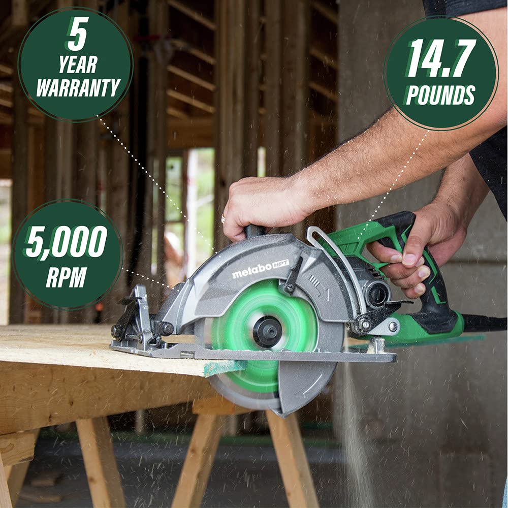 Metabo HPT Circular Saw, 7-1/4-Inch, Worm Drive, 15 Amp Motor, Includes 7-1/4-Inch 24T VPR Framing Blade (C7WDM) - Image 3