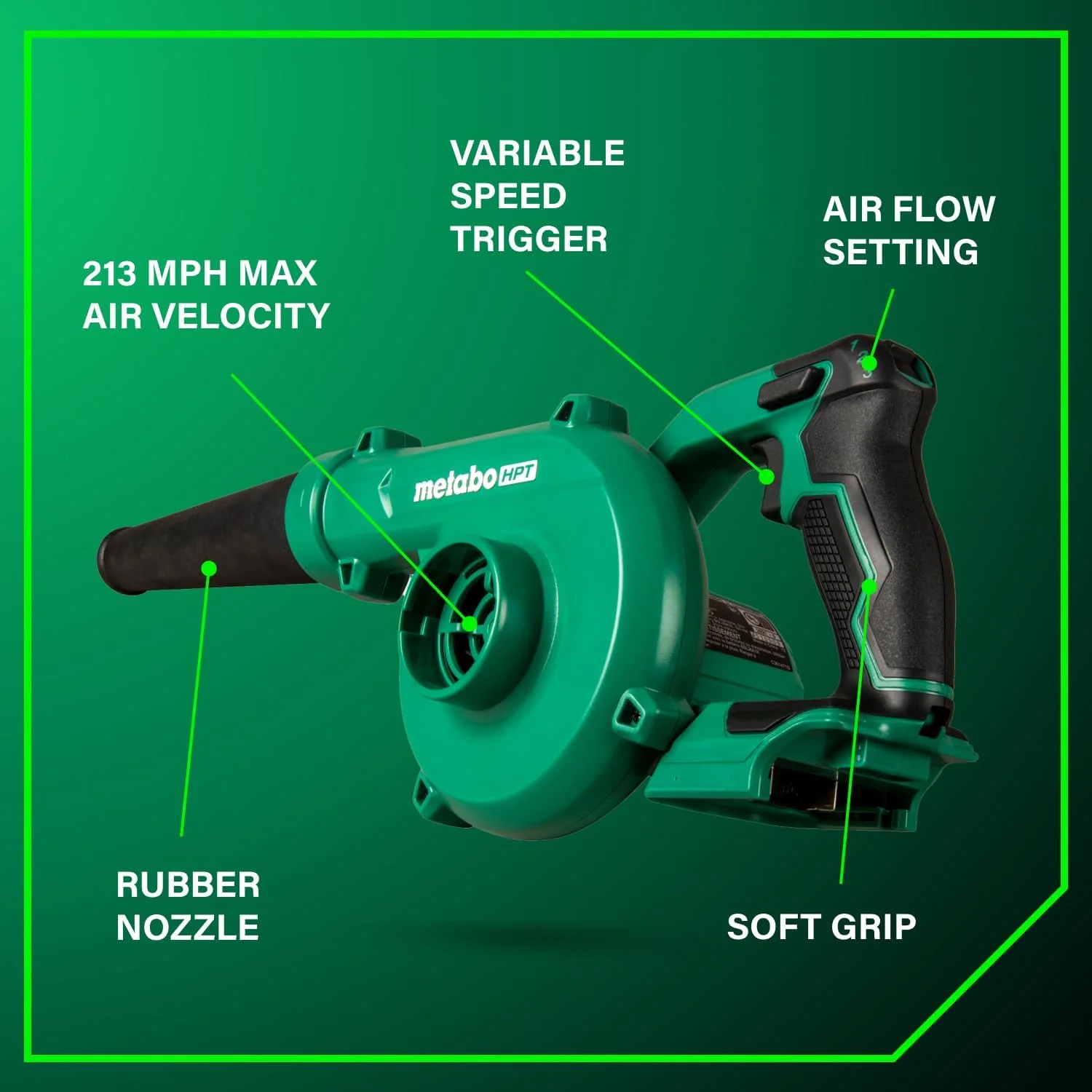 Metabo HPT RB18DCQ4 18V MultiVolt Cordless Compact Blower, Powerful 124 CFM Air Volume, Maximum Air Velocity 213 MPH, Lightweight Design, Variable Speed Trigger, Lock-On Switch, Tool Body Only - Image 6