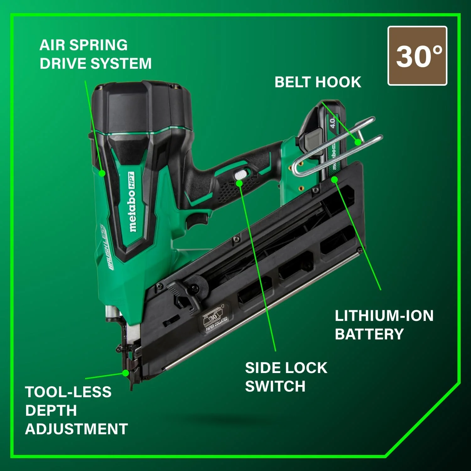 Metabo HPT Cordless 18V MultiVolt Framing Nailer Kit Accepts 2-Inch to 3-1/2-Inch Clipped & Offset Round Paper Nails 1-18V 4.0Ah Li-Ion Battery w/Fuel Gauge Lifetime Tool Warranty NR1890DCST - Image 4