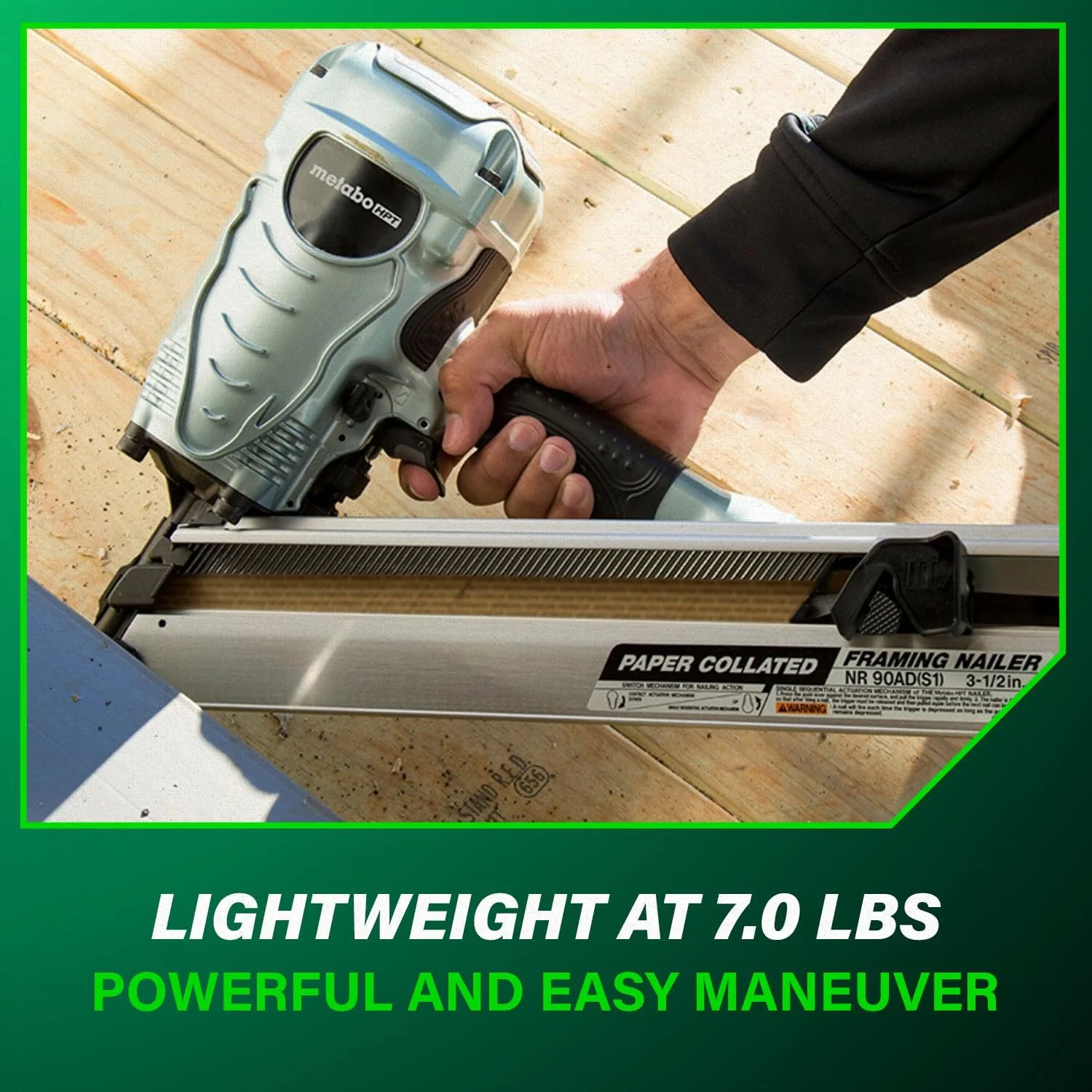 Metabo HPT (NR90ADS1M) Framing Nailer, Pro-Preferred Framing Tool For Flooring, Truss Build-Up, Roof Decking, and Housing Construction, Quick Switch Nailing, 3-1/2" 30° Paper Collated Nails - Image 7