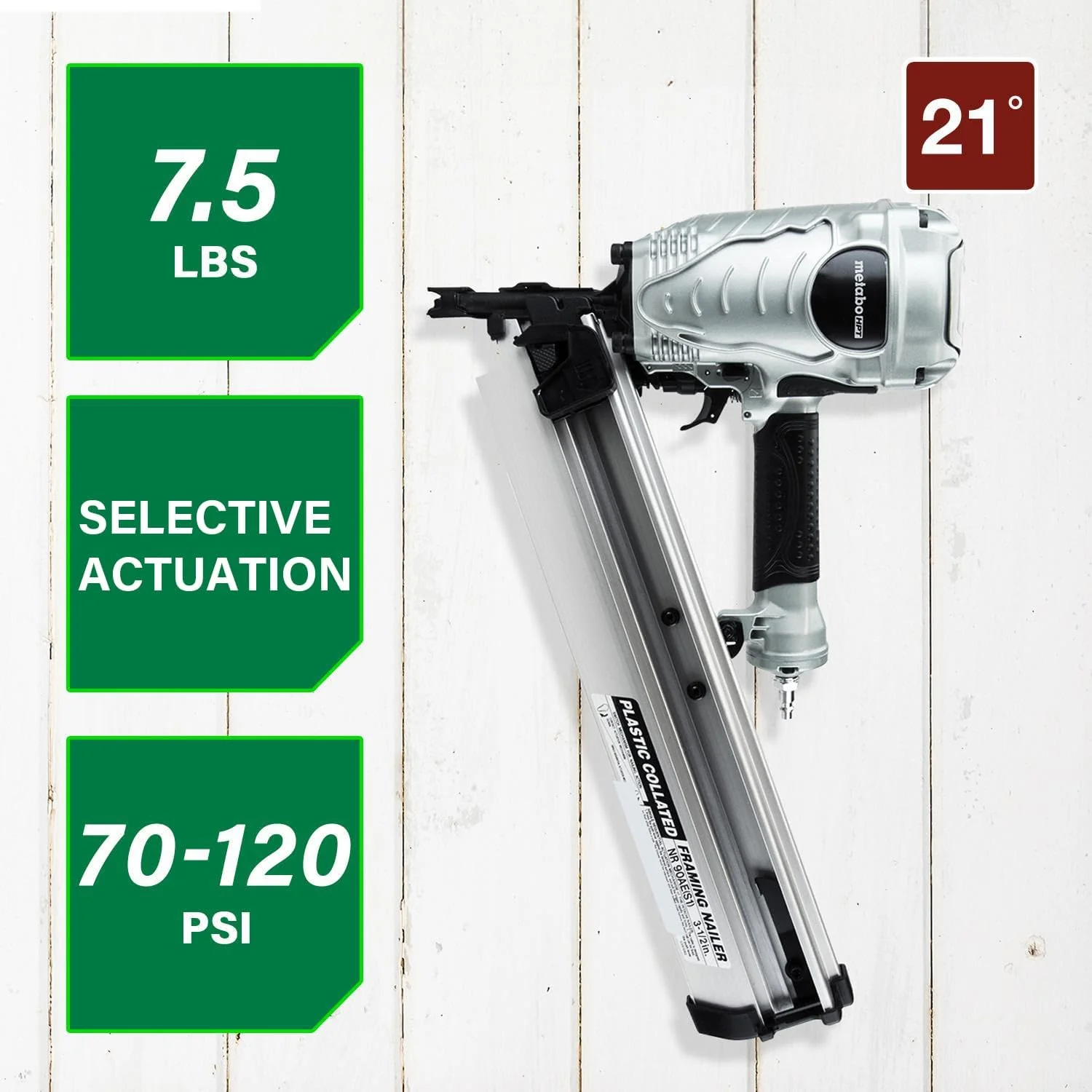 Metabo HPT Framing Nailer, Pro-Preferred Power Nailer for Flooring, Roof Decking, and More, Lightweight 7.5 lbs Framing Tool for 21° 2" to 3-1/2" Plastic Collated Nails, NR90AES1 NR90AES1 Only - Image 3
