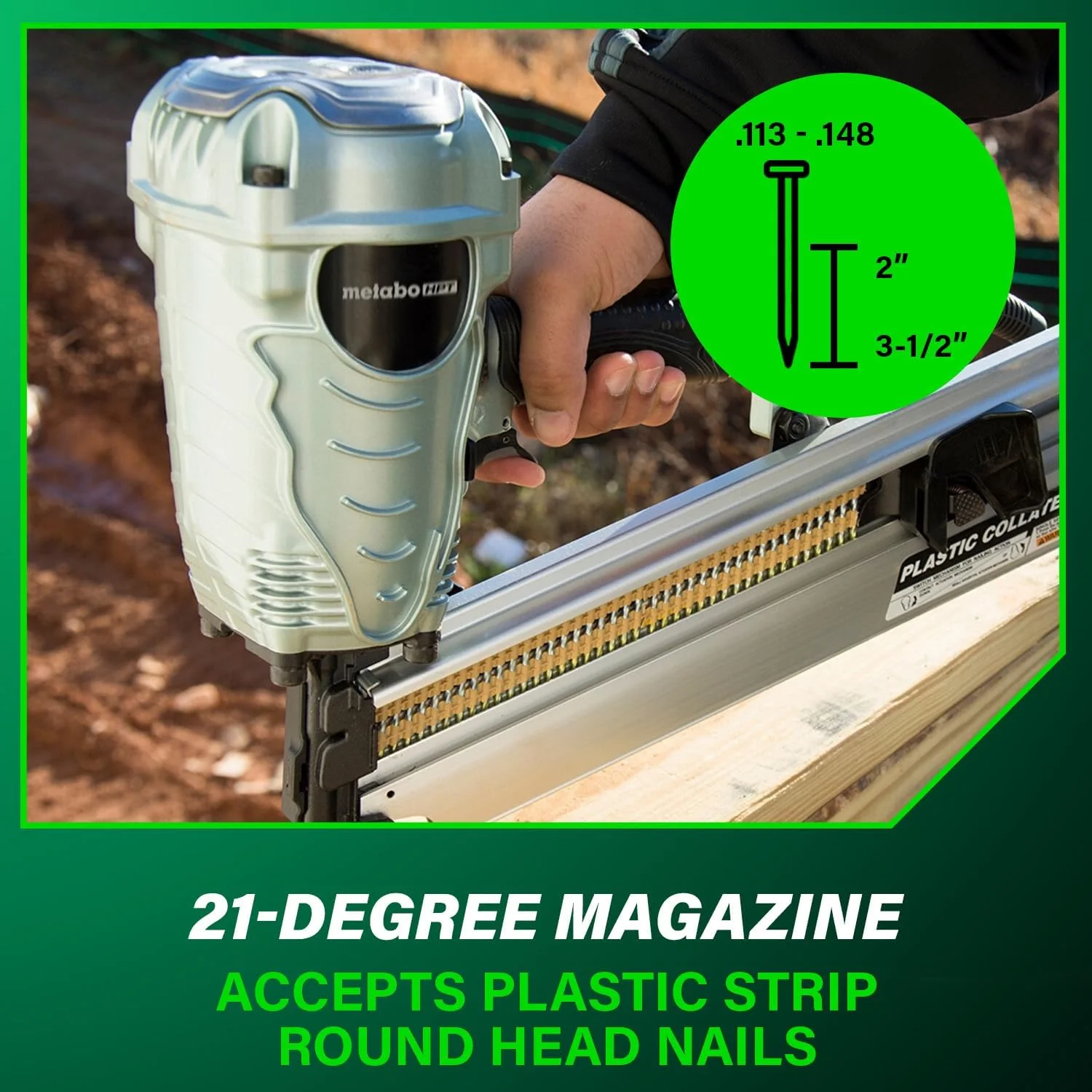 Metabo HPT Framing Nailer, Pro-Preferred Power Nailer for Flooring, Roof Decking, and More, Lightweight 7.5 lbs Framing Tool for 21° 2" to 3-1/2" Plastic Collated Nails, NR90AES1 NR90AES1 Only - Image 8