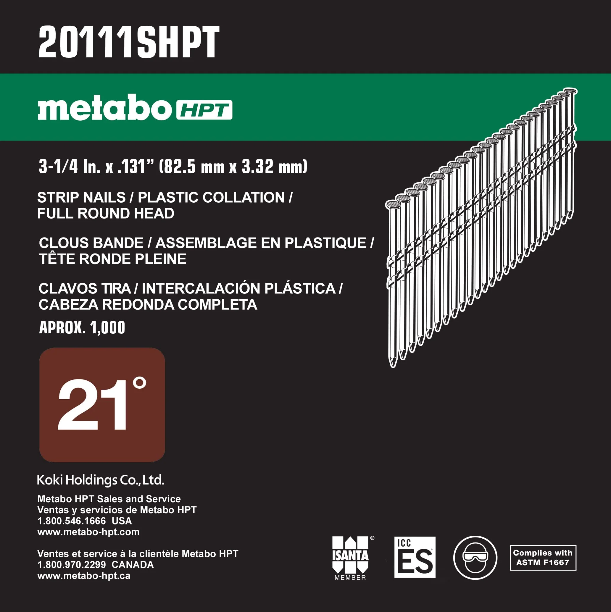 Metabo HPT Framing Nails | 3-1/4 Inch x .131 | Full Round Head | Brite, Basic | Plastic Strip | 1000 Count | 20111SHPT - Image 3