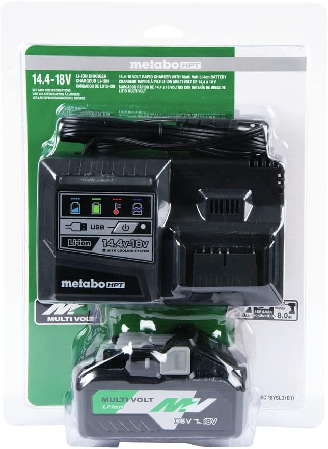 Metabo HPT MultiVolt Battery and Charger Starter Kit | 36V/18V | 4.0Ah/8.0Ah | Lithium Ion | Slide Style | Charger includes Built-in USB Port | UC18YSL3B1 - Image 6