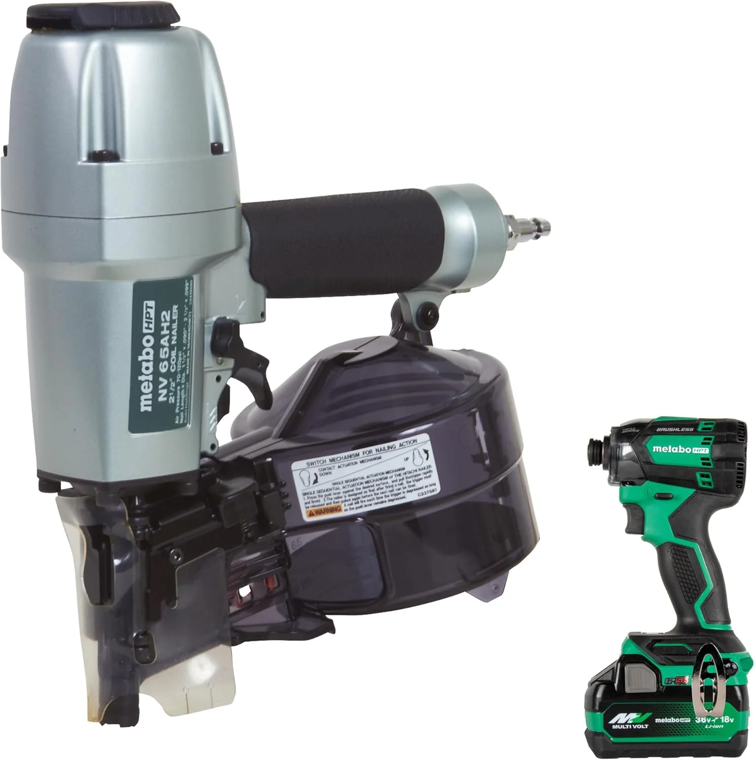 Metabo HPT Pneumatic Siding Nailer + 18V Impact Driver Pro Bundle Kit, 2-1/2 Inch Coil Siding Nailer with BONUS 18V Triple Hammer Impact Driver Kit, KNV65AH2 - Image 2