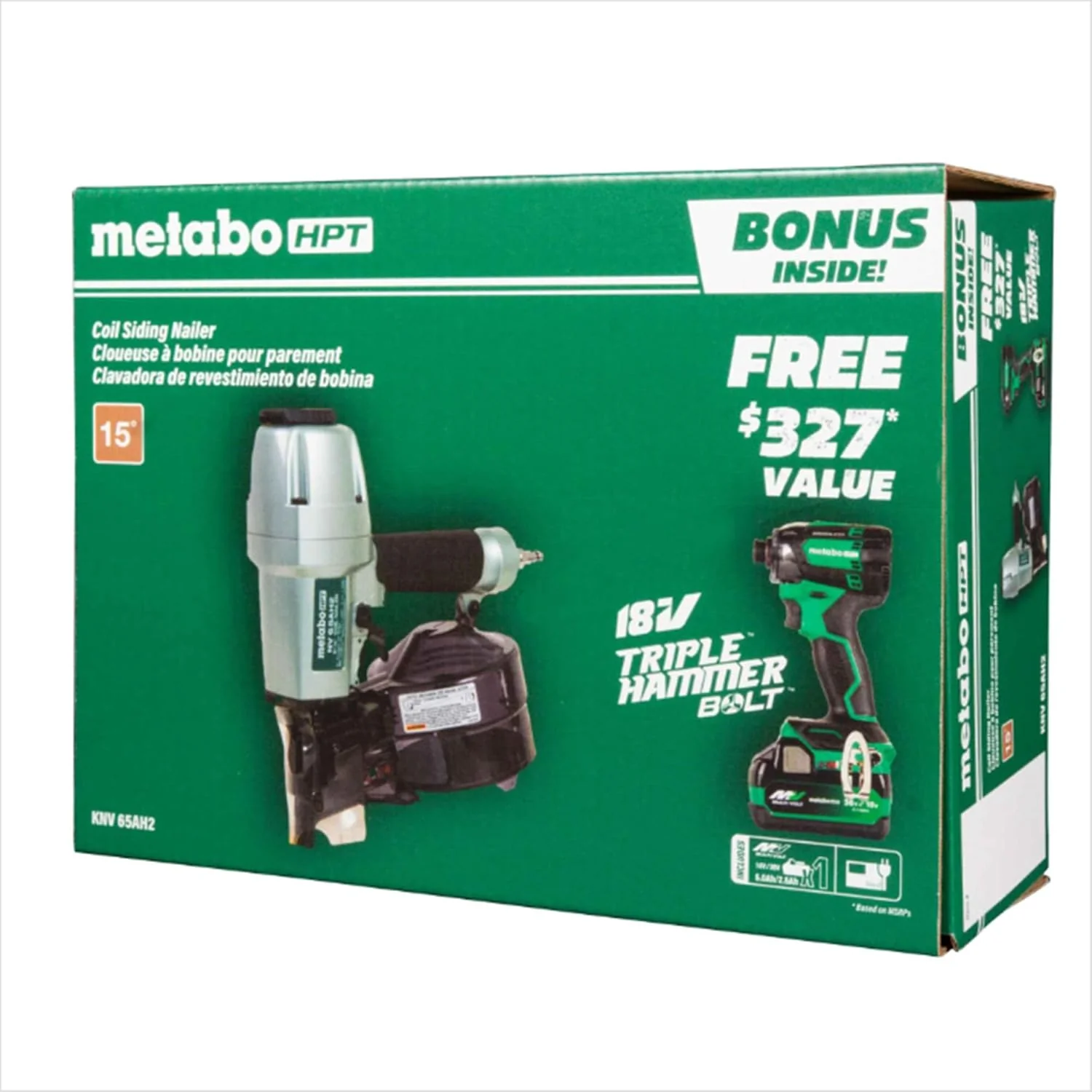 Metabo HPT Pneumatic Siding Nailer + 18V Impact Driver Pro Bundle Kit, 2-1/2 Inch Coil Siding Nailer with BONUS 18V Triple Hammer Impact Driver Kit, KNV65AH2 - Image 3