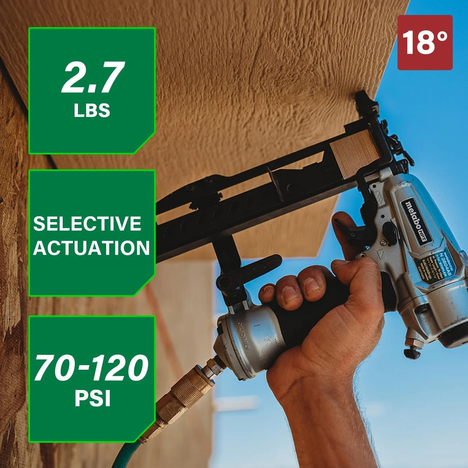 Metabo HPT PRO Finish Stapler, Pro-preferred Pneumatic Power Nailers, Finish Tool for Carpentry & Industrial Uses, All-Metal Key Component, 18 Gauge, 1/4" Crown Staples, Length 1/2" to 1-1/2", N3804A5 N3804A5 - Pro Model - Image 4