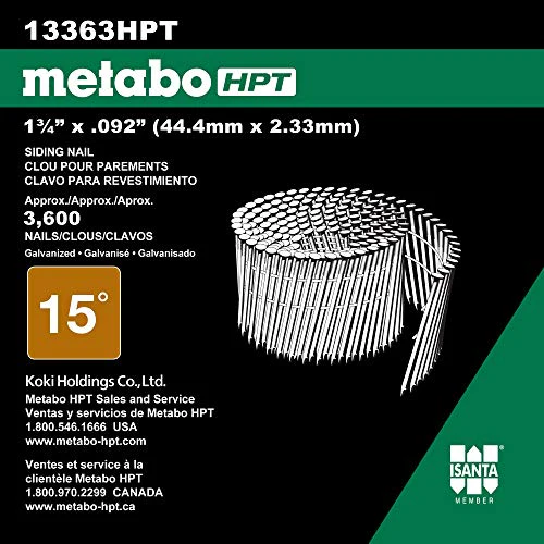 Metabo HPT Siding Nails | 1-3/4 Inch x .092 | 15 Degree | Full Round Head | Ring Shank | Wire Coil | Hot Dipped Galvanized | Total 3,600 Count | 13363HPT (Pack of 1) - Image 3