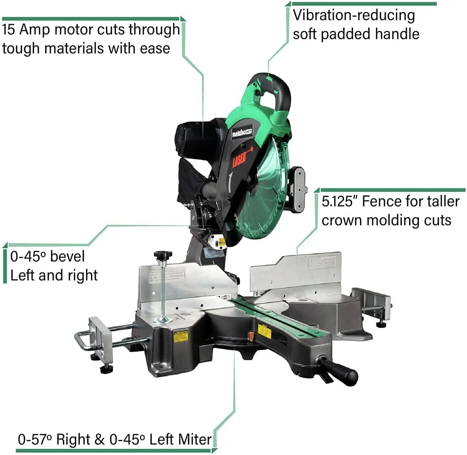 Metabo HPT Sliding Compound Miter Saw | 12-Inch Blade | Double Bevel | Laser Marker | 15-Amp Motor | 5 Year Warranty | C12RSH2S - Image 3