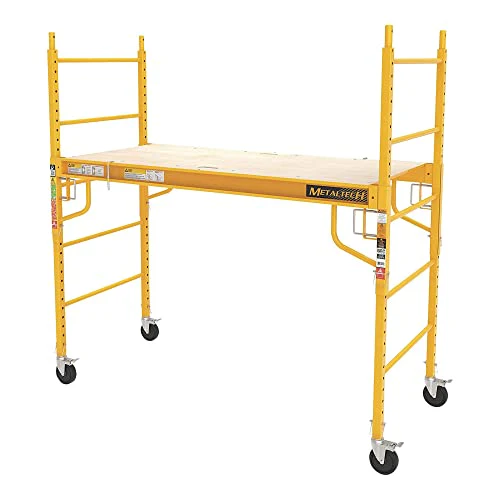MetalTech Baker Adjustable Steel Platform Jobsite Series 6 Ft. Tall Mobile Scaffolding Ladder with Locking Caster Wheels