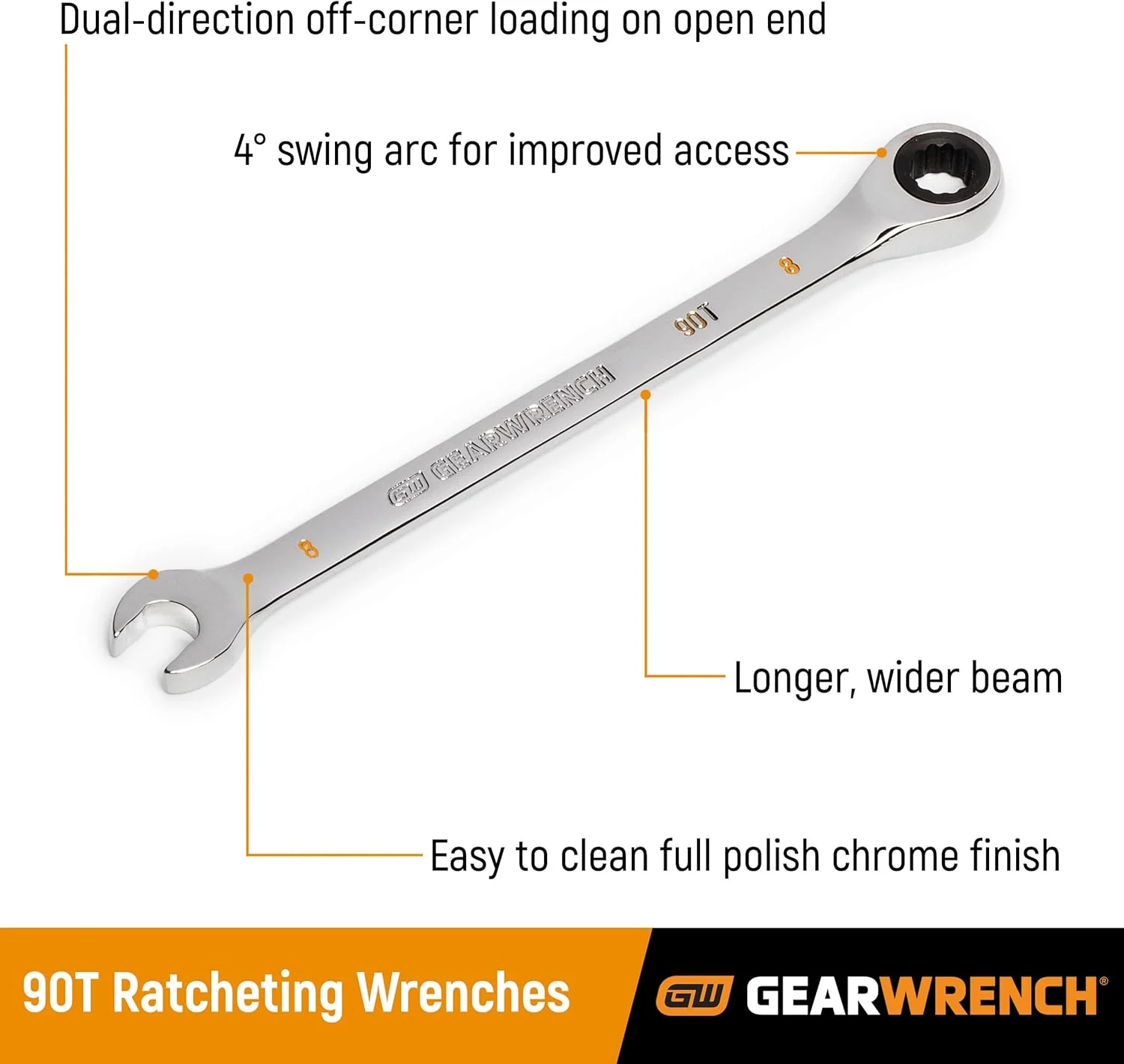 GEARWRENCH 86922 22m 90-Tooth 12 Point Ratcheting Combination Wrench - Image 3