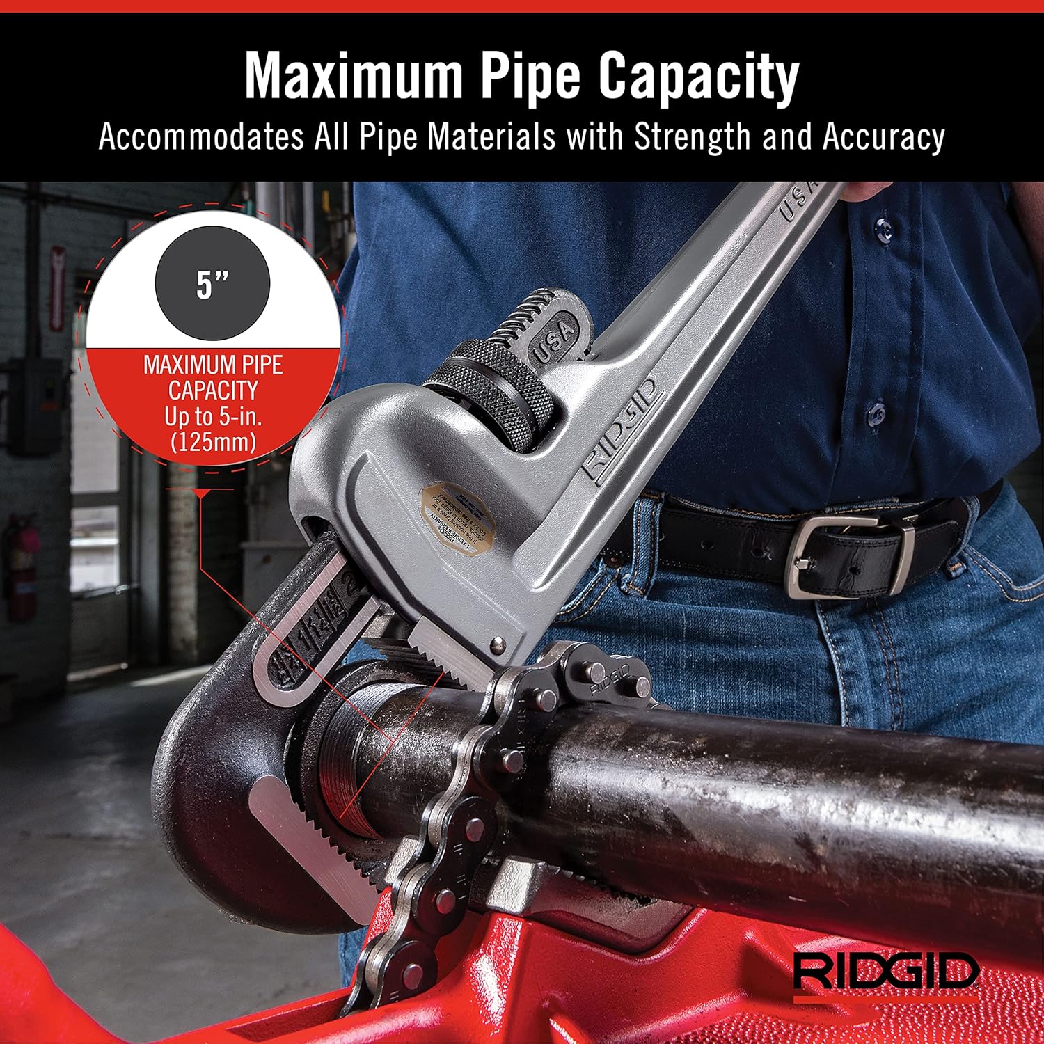 RIDGID (31110) Model 836 Aluminum Straight 36" Plumbing Pipe Wrench, Silver, Made In The USA - Image 3