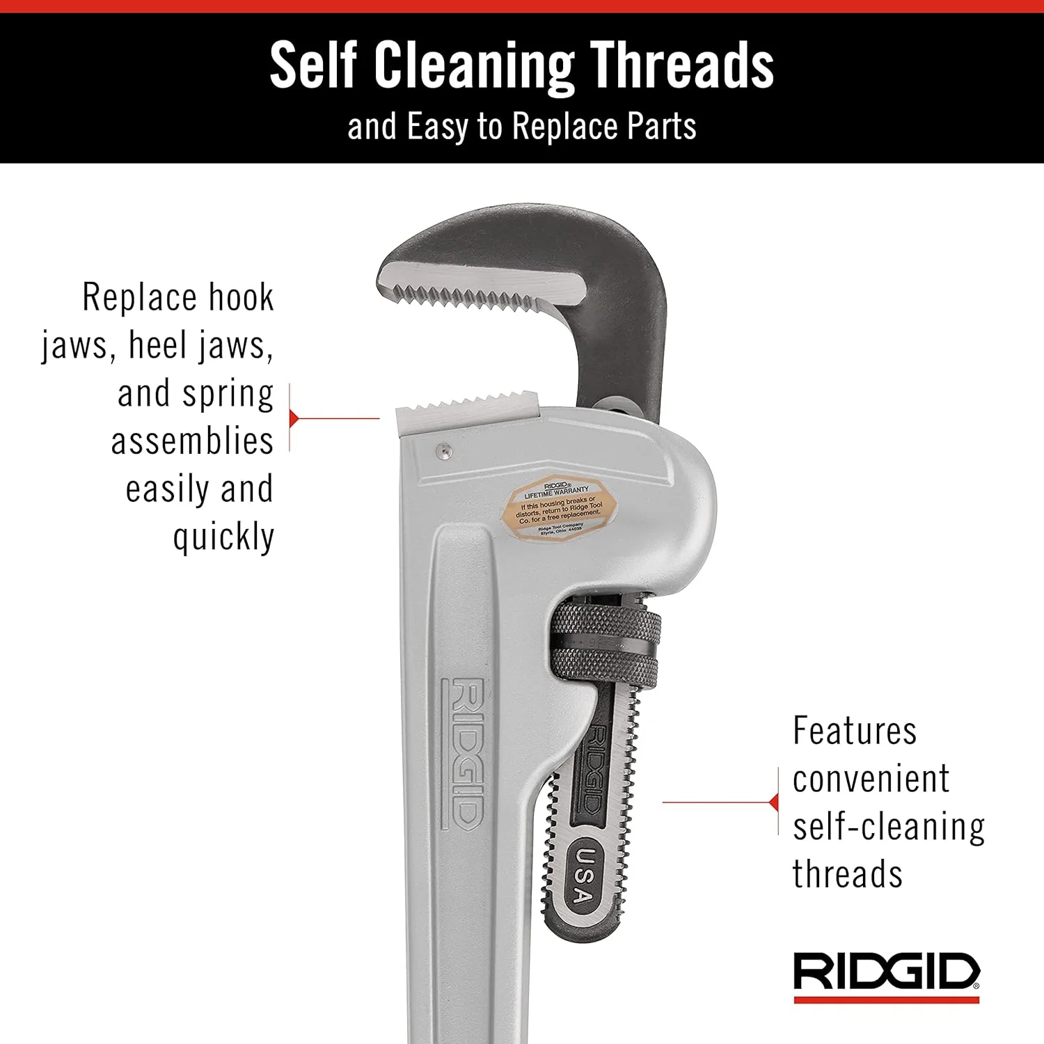 RIDGID (31110) Model 836 Aluminum Straight 36" Plumbing Pipe Wrench, Silver, Made In The USA - Image 6