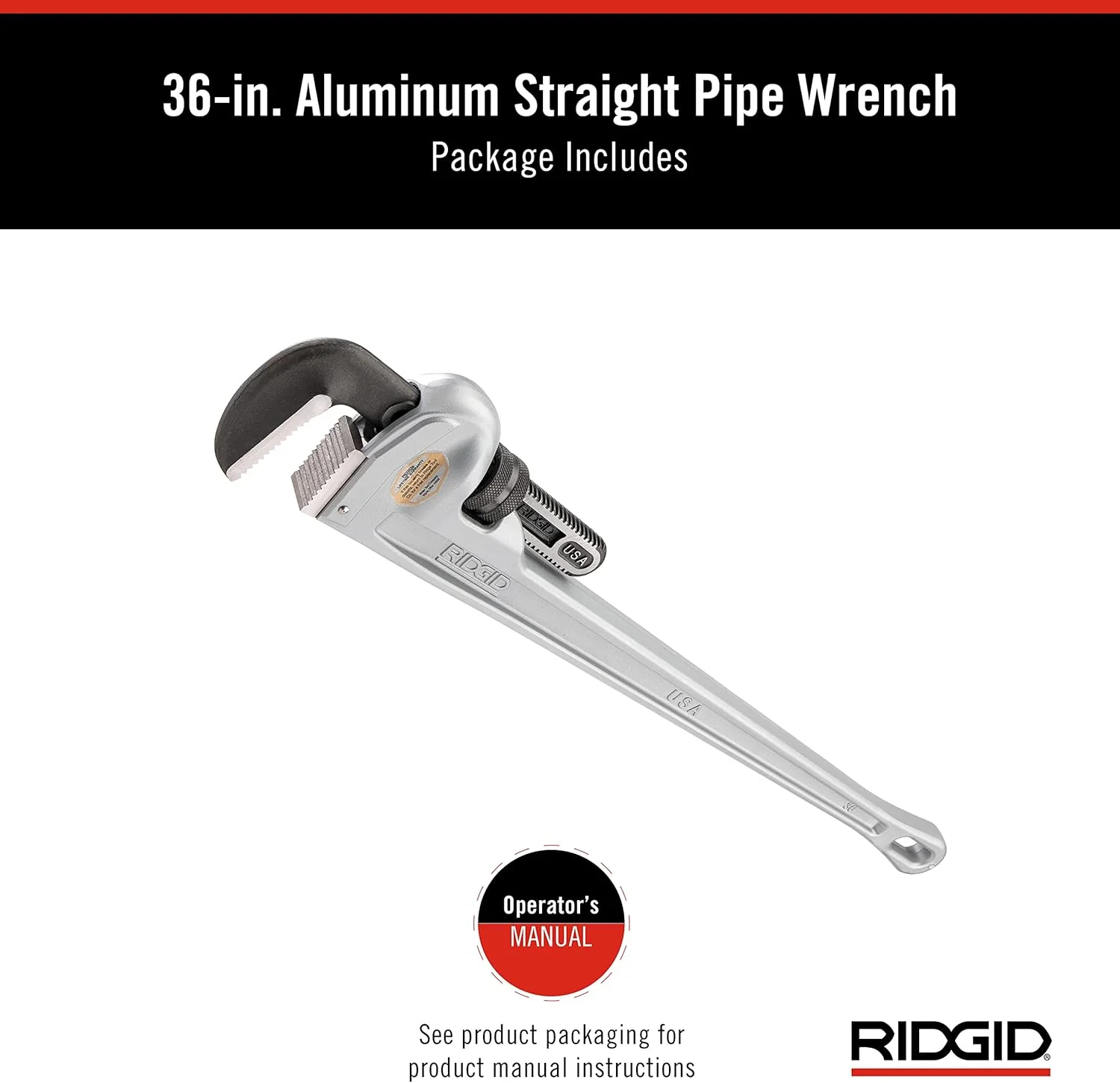 RIDGID (31110) Model 836 Aluminum Straight 36" Plumbing Pipe Wrench, Silver, Made In The USA - Image 7