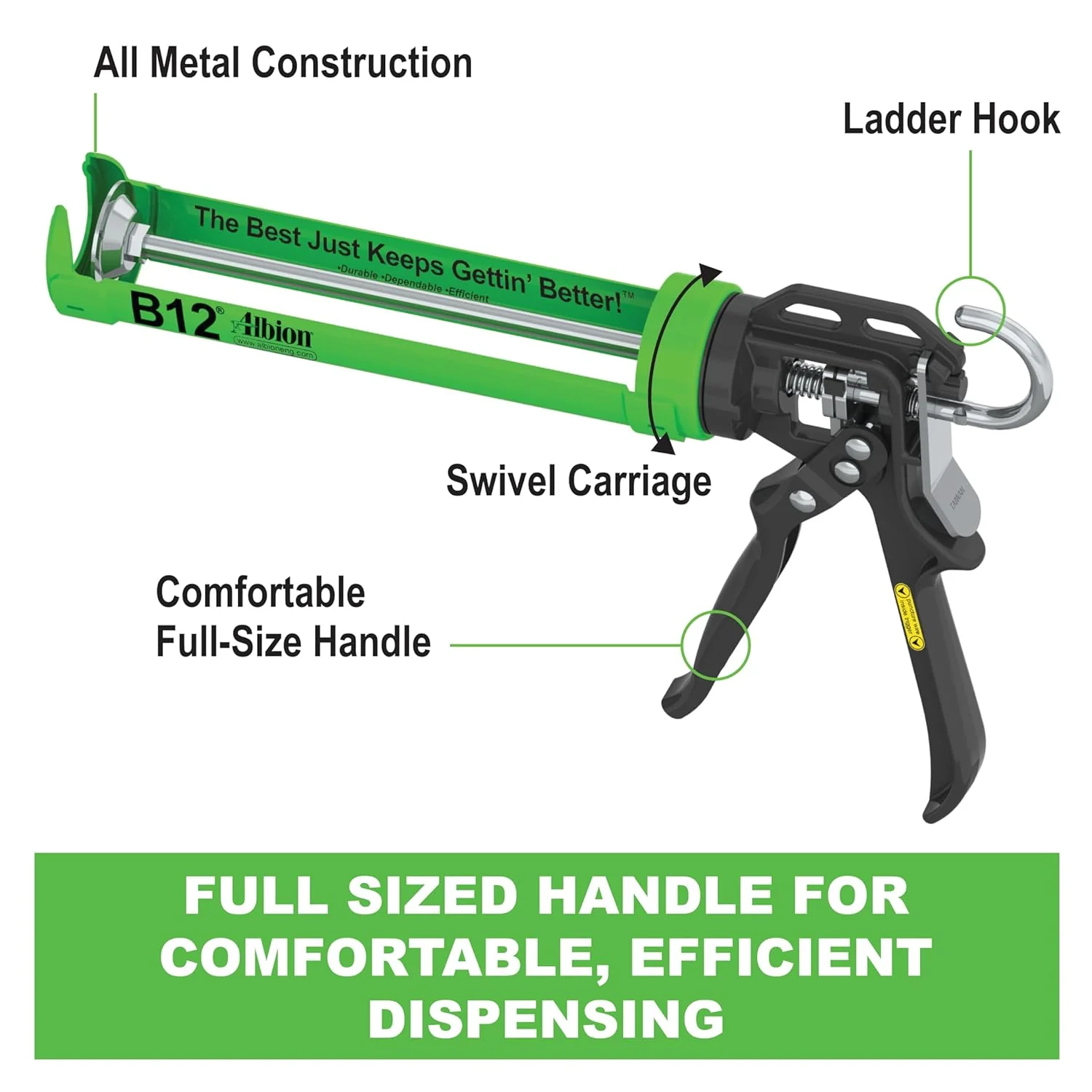 Albion Engineering Company (B12) B-Line Manual Cartridge Caulking Gun, 1/10 Gallon (10 oz), 12:1 Drive - Image 3