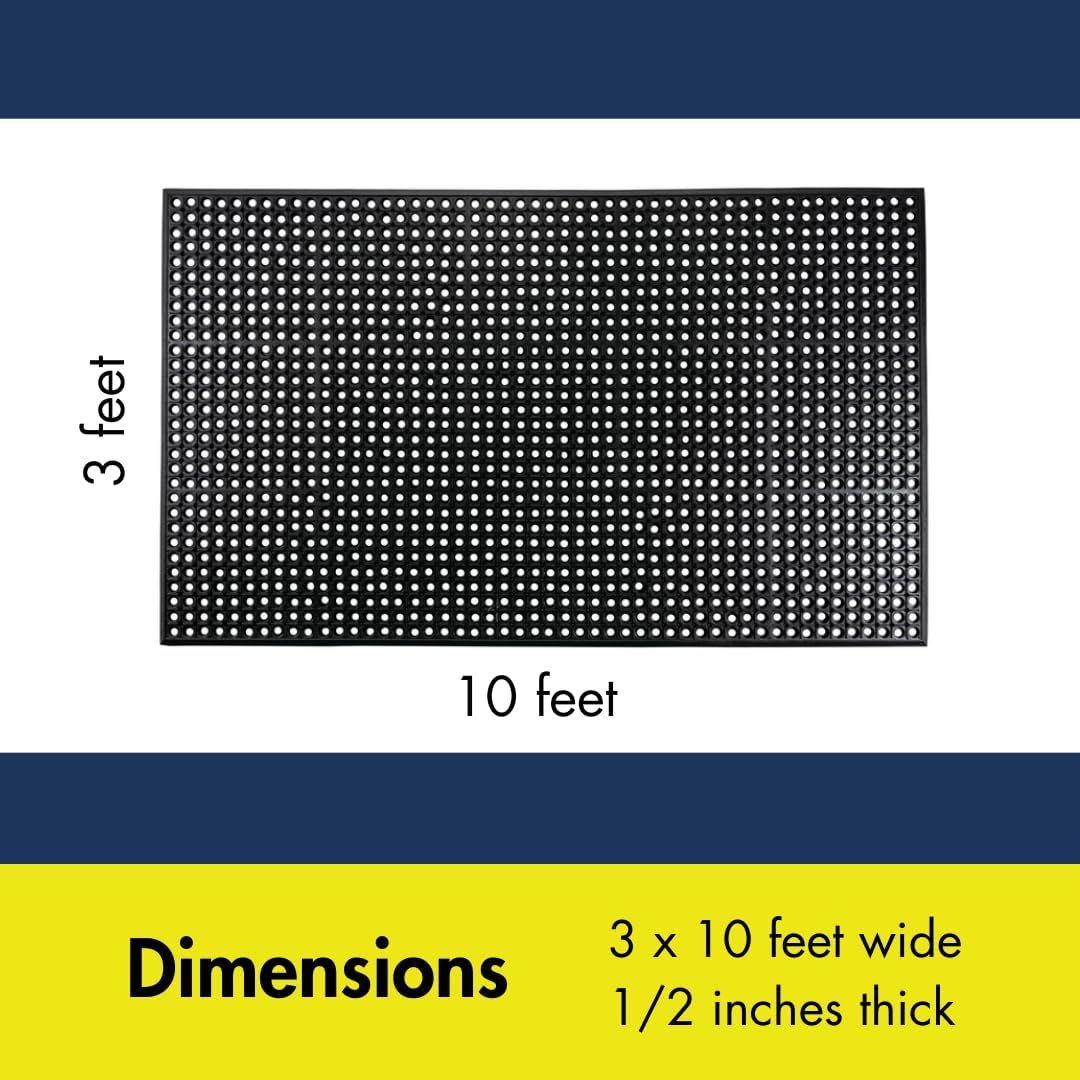 NoTrax 3' x 10' Anti-Fatigue Lightweight Restaurant Rubber Floor Mat with Drainage Holes, Beveled Edges, Non-Slip Mats, Black, T30 Competitor, T30S0310BL - Image 7