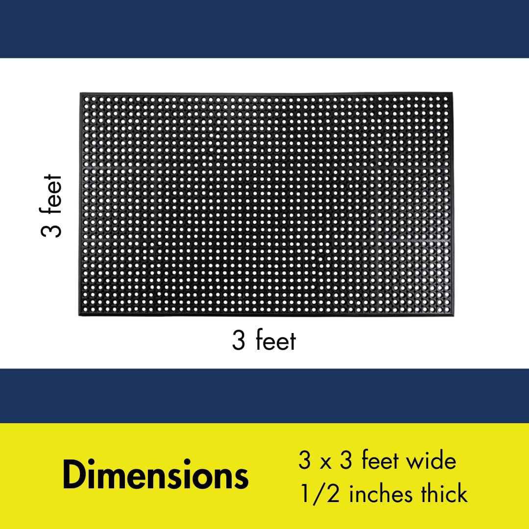 NoTrax 3' x 3' Anti-Fatigue Lightweight Restaurant Rubber Floor Mat with Drainage Holes, Beveled Edges, Non-Slip Mats, Black, T30 Competitor, T30S0033BL - Image 6