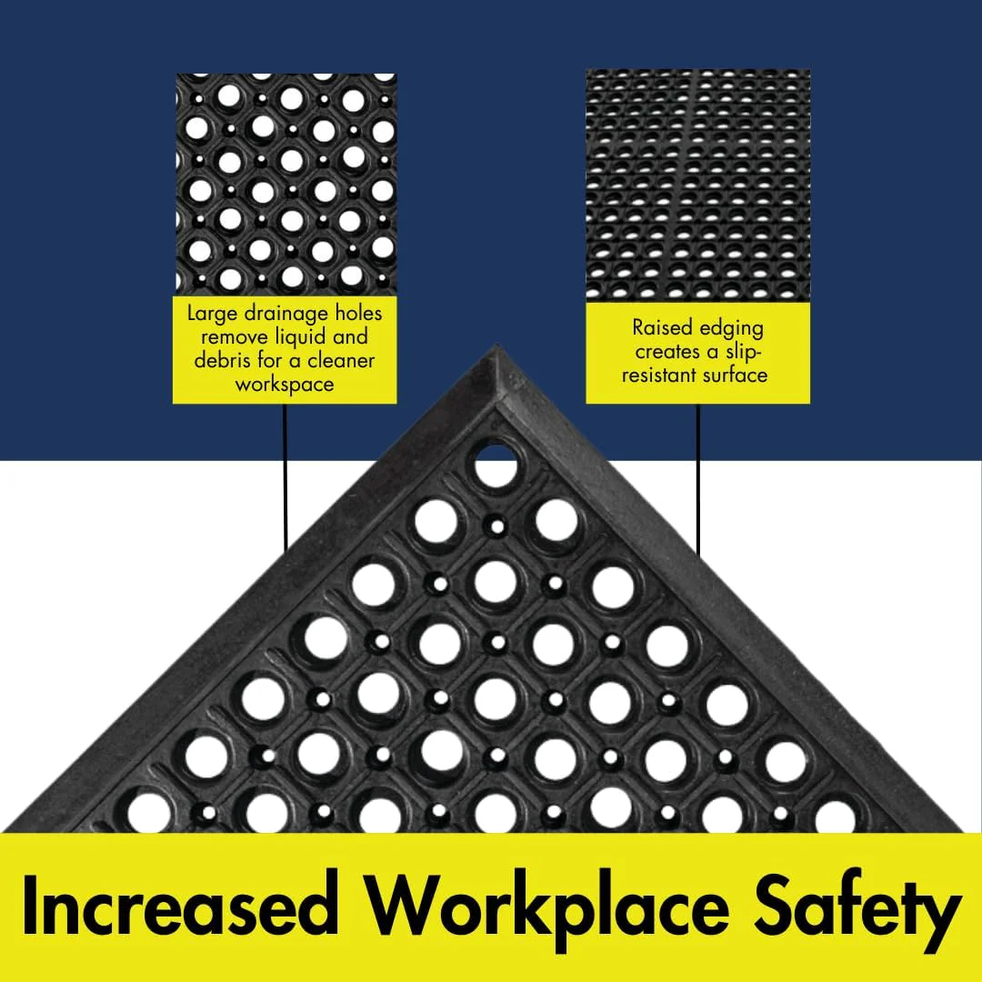Notrax | T30S0035BL | NoTrax 3' x 5' Anti-Fatigue Lightweight Restaurant Rubber Floor Mat with Drainage Holes, Beveled Edges, Non-Slip Mats, Black, T30 Competitor, T30S0035BL - Image 4
