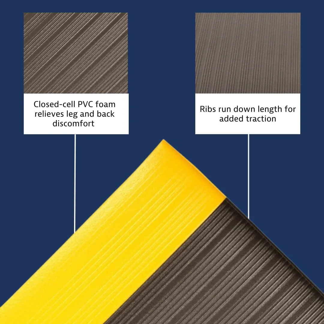 Notrax 410 Airug 2' x 60' x 3/8" Anti Fatigue Mat, Enhanced Slip Resistance with Beveled Edges and Ribbed Surface, Ideal for Industrial and Commercial Workplaces, Black/Yellow, 410R0324BY Ribbed Surface 2' x 60' x 3/8" Black/Yellow - Image 4