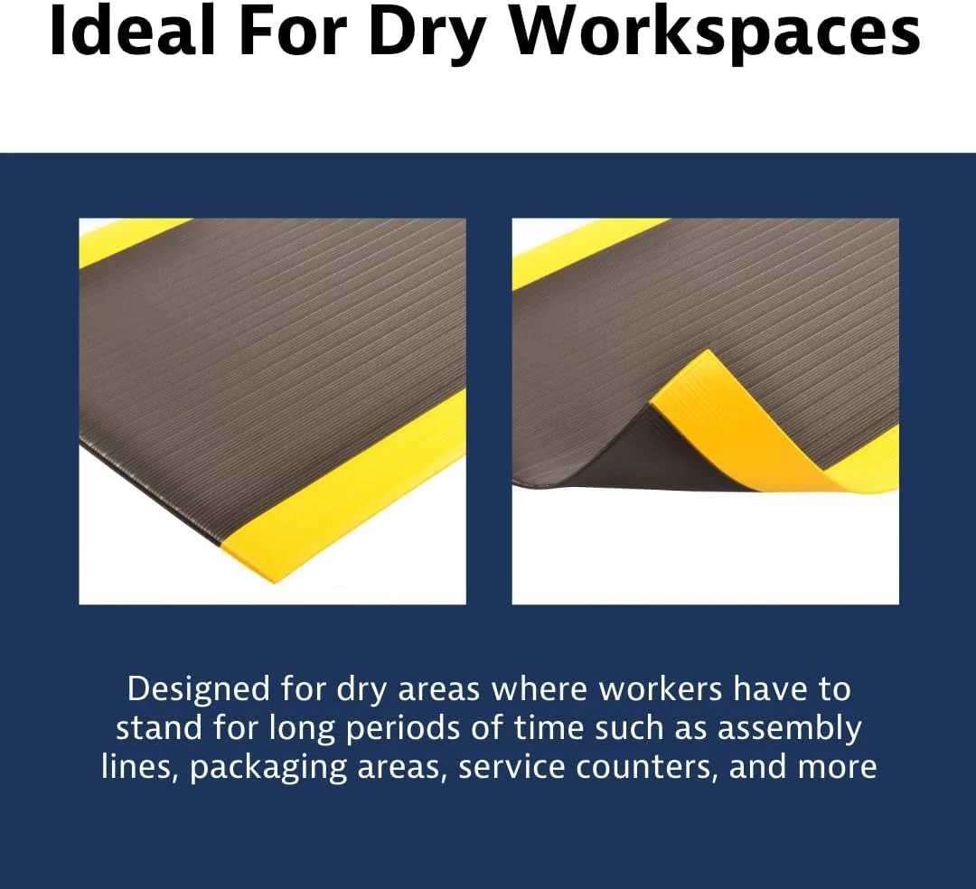 Notrax 410 Airug 2' x 60' x 3/8" Anti Fatigue Mat, Enhanced Slip Resistance with Beveled Edges and Ribbed Surface, Ideal for Industrial and Commercial Workplaces, Black/Yellow, 410R0324BY Ribbed Surface 2' x 60' x 3/8" Black/Yellow - Image 6