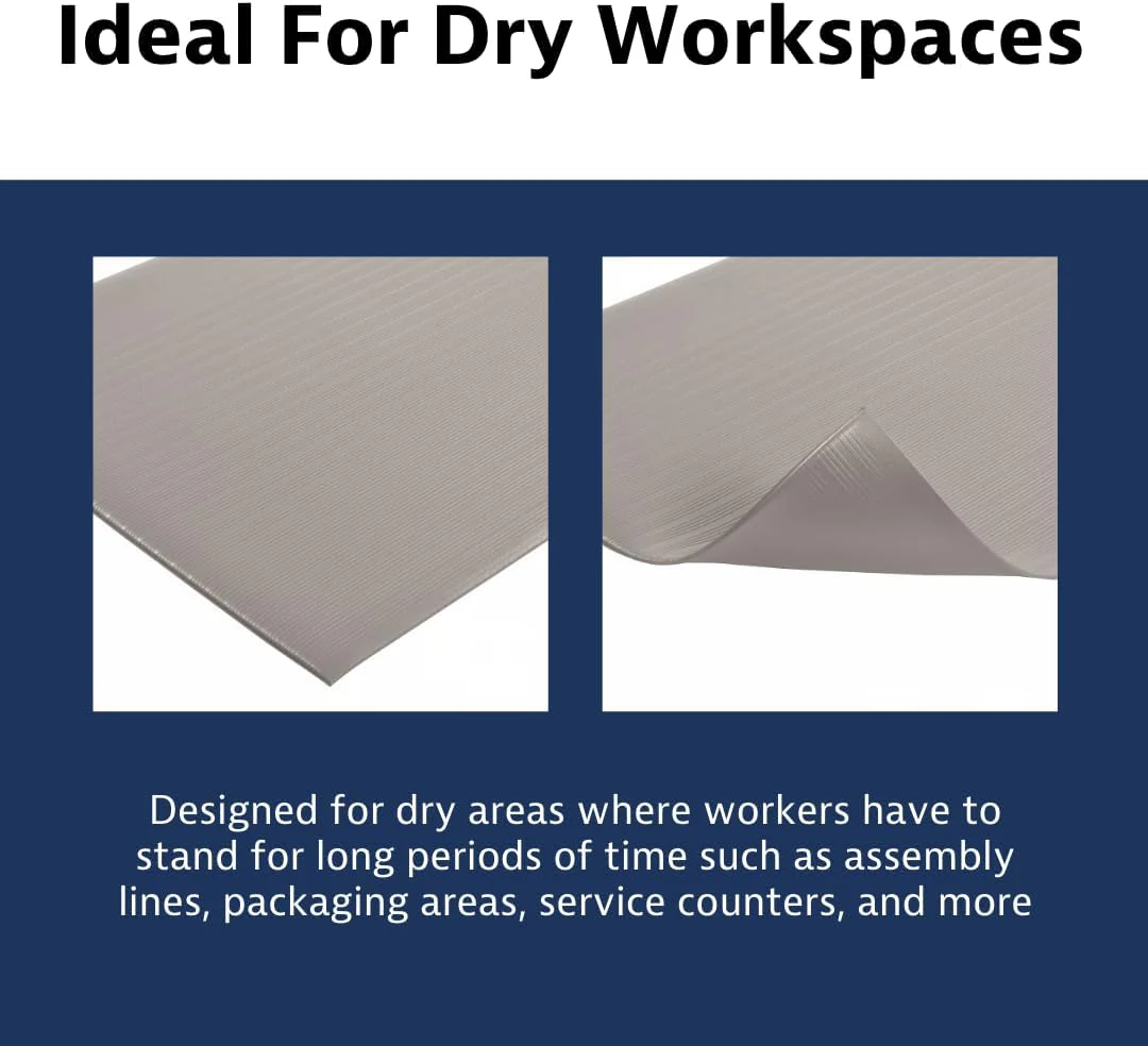 Notrax 410 Airug 2' x 60' x 3/8" Anti Fatigue Mat, Enhanced Slip Resistance with Beveled Edges and Ribbed Surface, Ideal for Industrial and Commercial Workplaces, Gray, 410R0324GY Ribbed Surface 2' x 60' x 3/8" Grey - Image 6